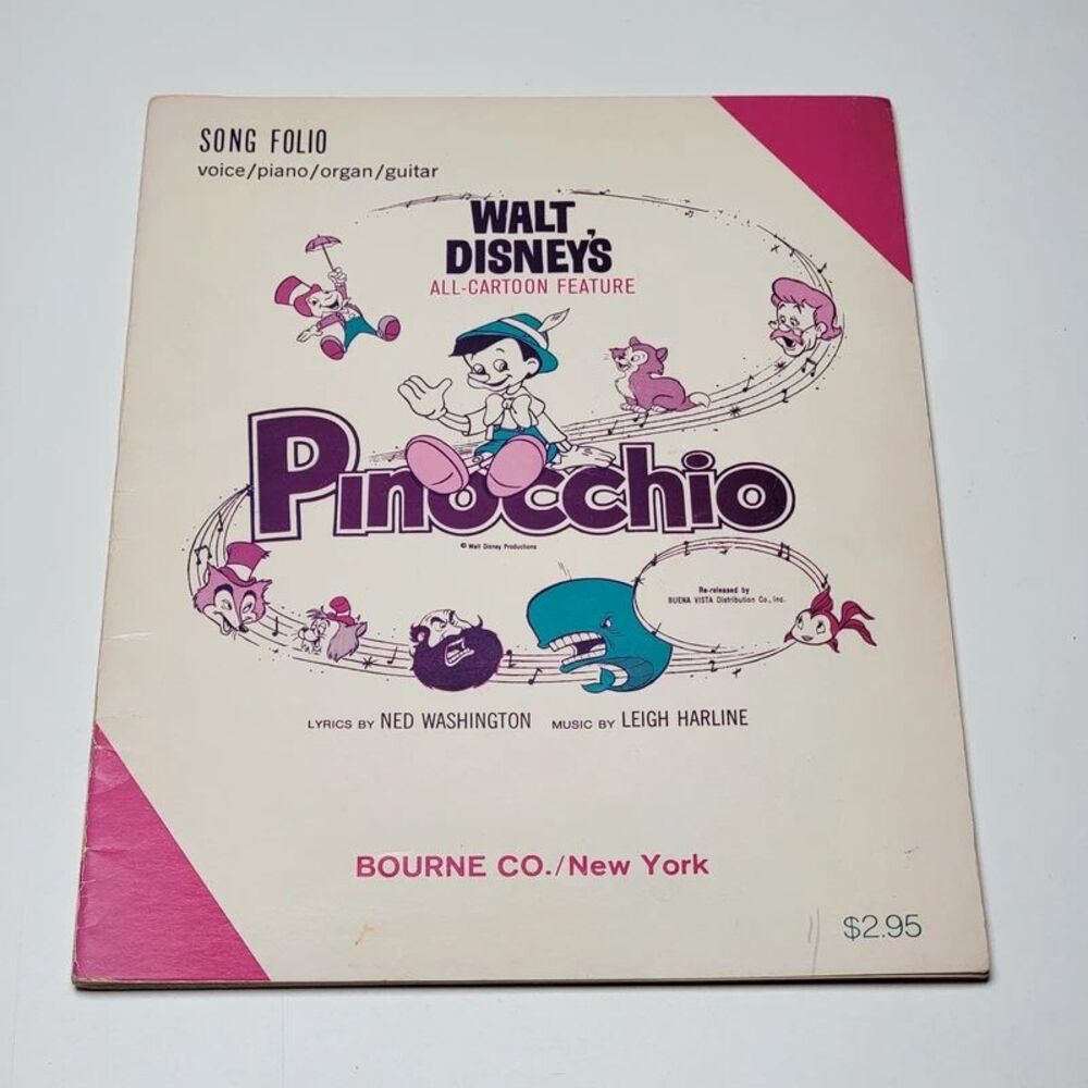 Vintage Walt Disney Pinocchio Song Folio Sheet Music Book Bourne Co 1945